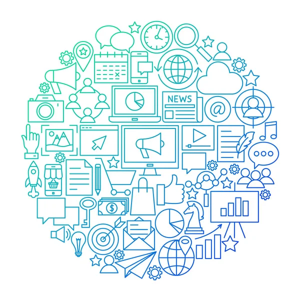 Conception de cercle d'icône de ligne de marketing — Image vectorielle