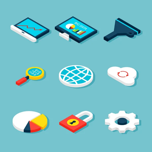 Big Data Isometric Objects — Stock Vector