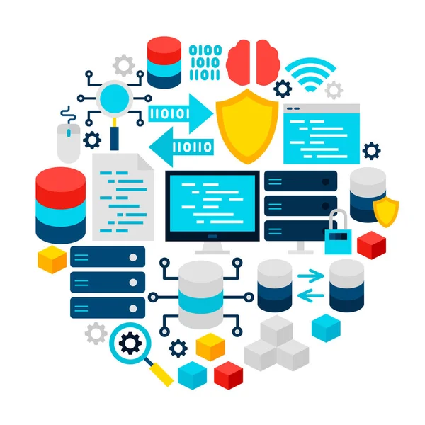 Círculo de iconos de ciencia de datos — Vector de stock