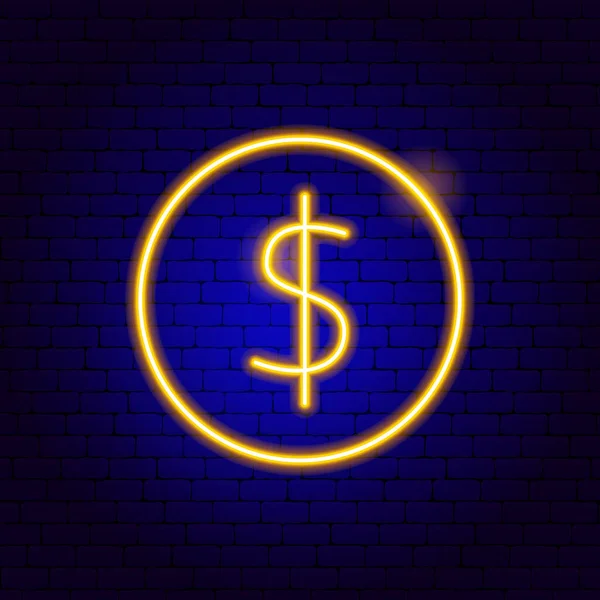 Dollar Mynt Neon tecken — Stock vektor