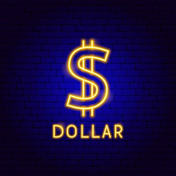 Etiqueta de néon de dólar — Vetor de Stock