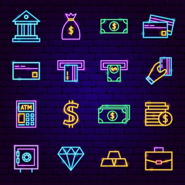 Banking Neon Icons — Stock Vector