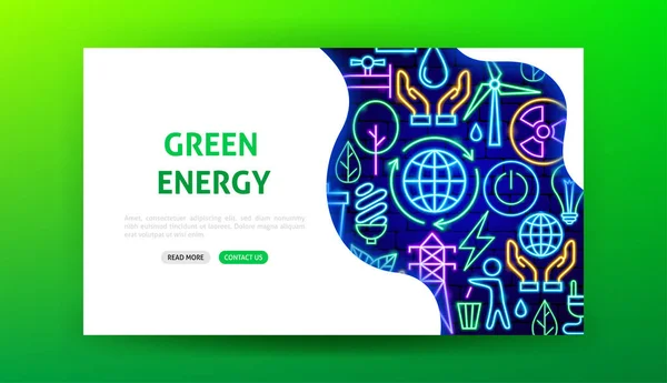 Énergie verte Neon Landing Page — Image vectorielle