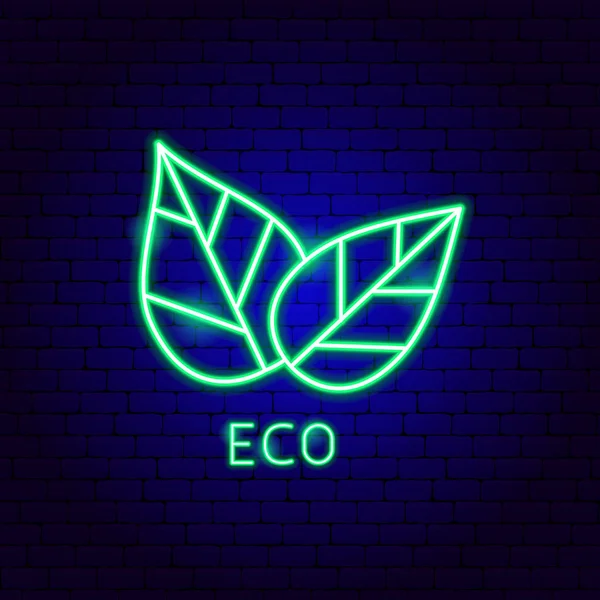 Eco Leaves Neon Label — Stockvector