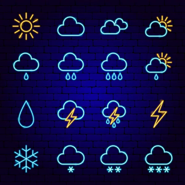 Icônes néon météo — Image vectorielle