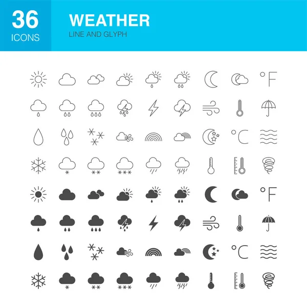 Ligne météo Web Glyphe icônes — Image vectorielle