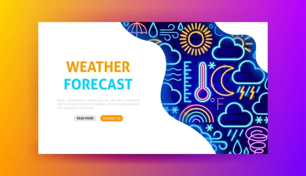 Previsão meteorológica Neon Landing Page — Vetor de Stock