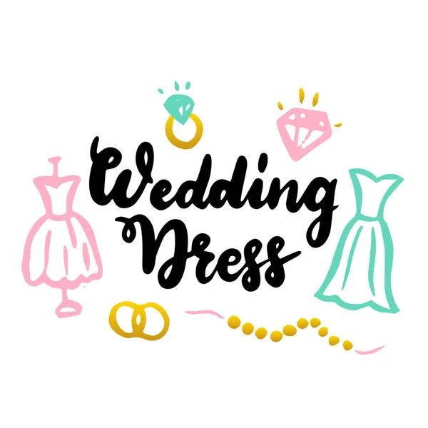 Hochzeitskleid handgeschriebene Postkarte — Stockvektor