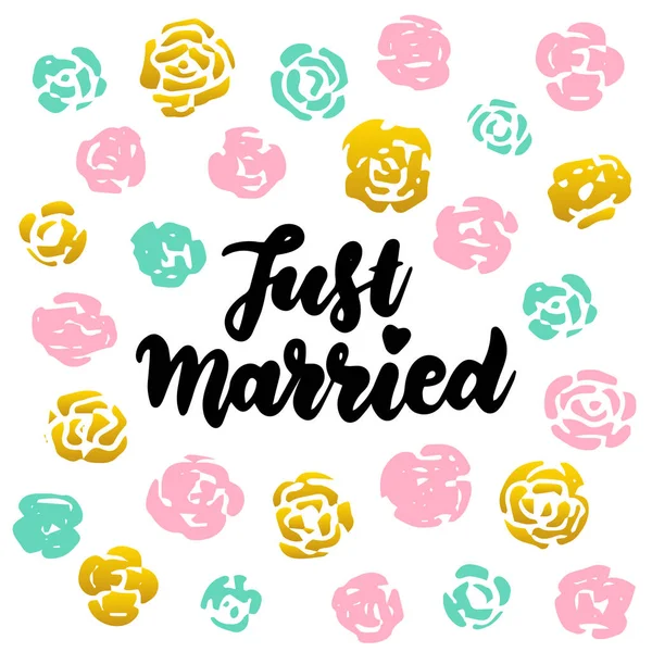 Just Married Handwritten Postcard — Stock Vector