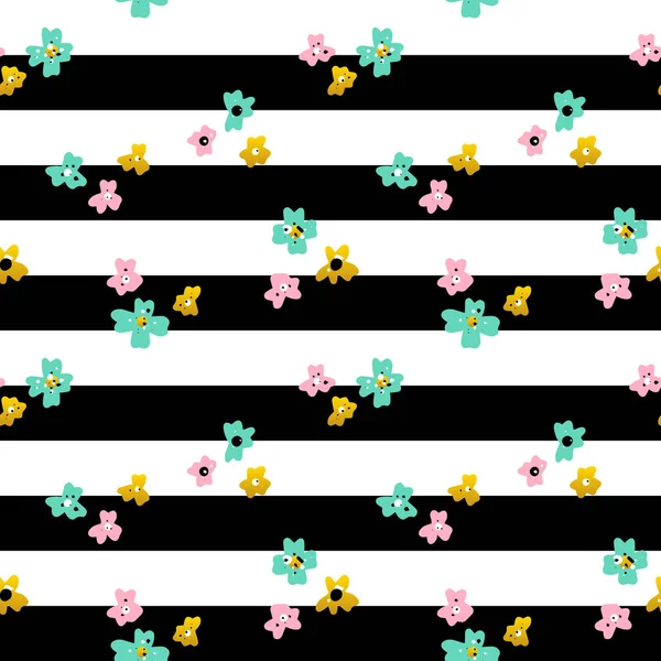 Flowers Striped Seamless Pattern — Stock Vector