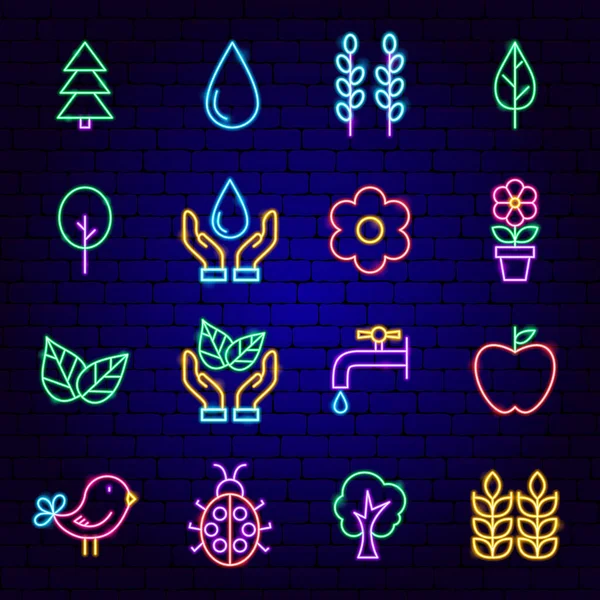 Nature Neon Icons — стоковый вектор