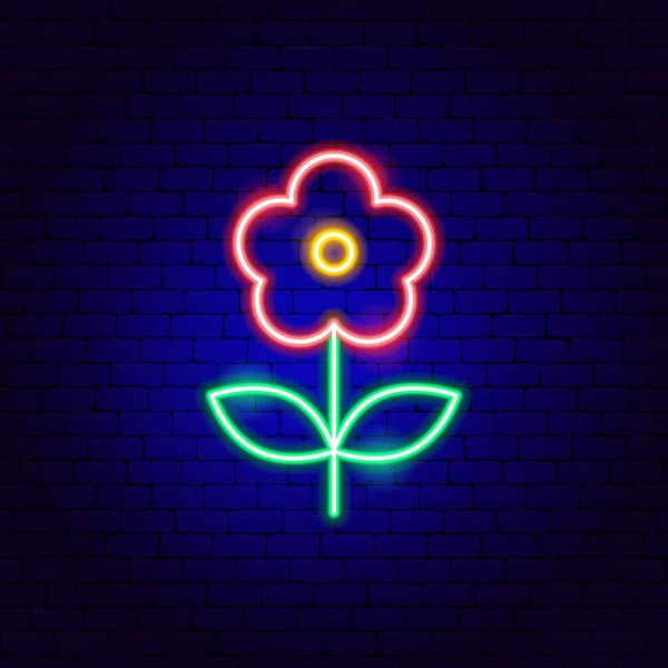 Virág Növény Neon jel — Stock Vector