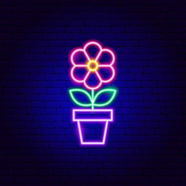 Flor em Pote Sinal de néon —  Vetores de Stock