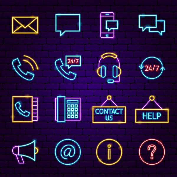 Contact Neon-pictogrammen — Stockvector