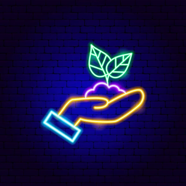 Hands Holding Plant Neon jel — Stock Vector