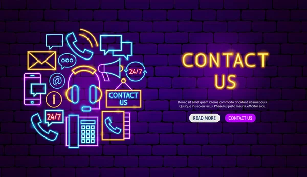 Контакты: Neon Banner Design — стоковый вектор