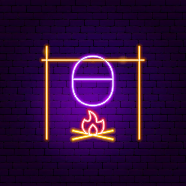 Campfire with Pot Neon Sign — 스톡 벡터