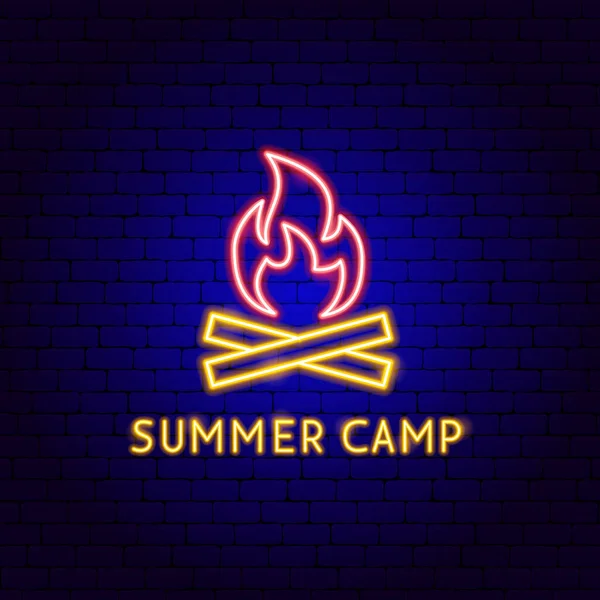 Summer Camp Neon Label — Stock Vector