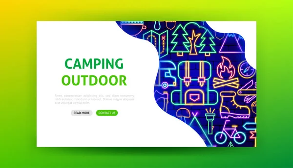 Camping Outdoor Neon Landing Page — Stock Vector