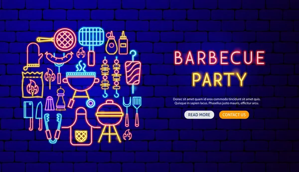 Grill party Neon Banner Design — Stock Vector