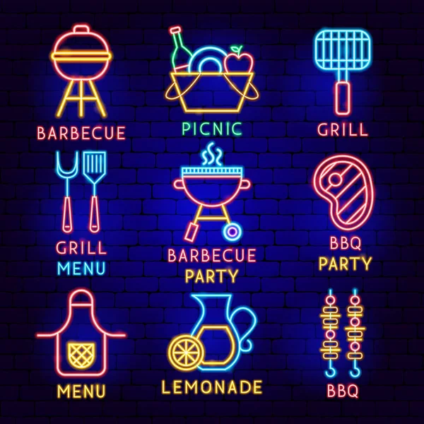 Barbecue Neon Label Set — Stock Vector