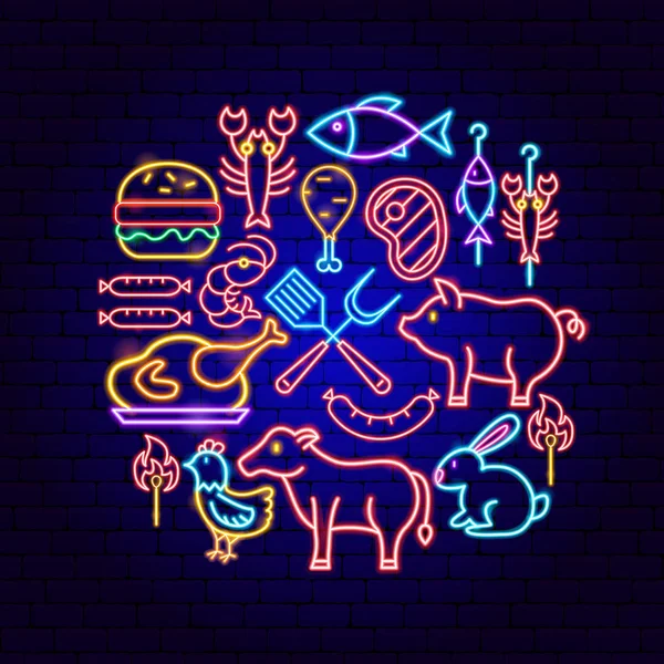 Barbacoa Neon Concept — Archivo Imágenes Vectoriales