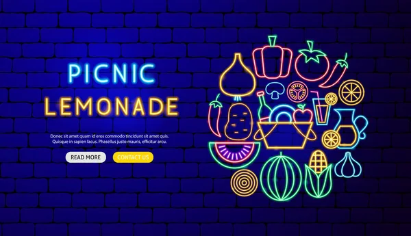 Picnic Lemonade Neon Banner Design — Stockový vektor