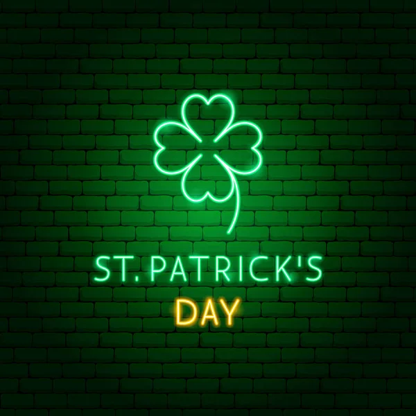 St Patricks Day klöver Neon etikett — Stock vektor
