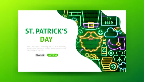 Saint Patricks Day Neon Landing Page — Stockvektor