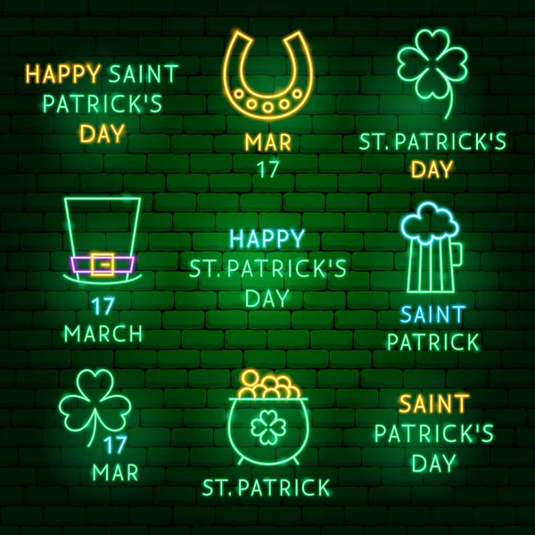 Saint Patrick Day Neon Label Set — Stock vektor