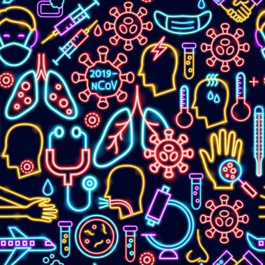 Coronavirus Neon Kusursuz Deseni