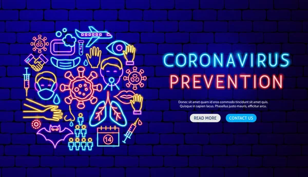 Diseño de banner de neón de prevención de coronavirus — Vector de stock