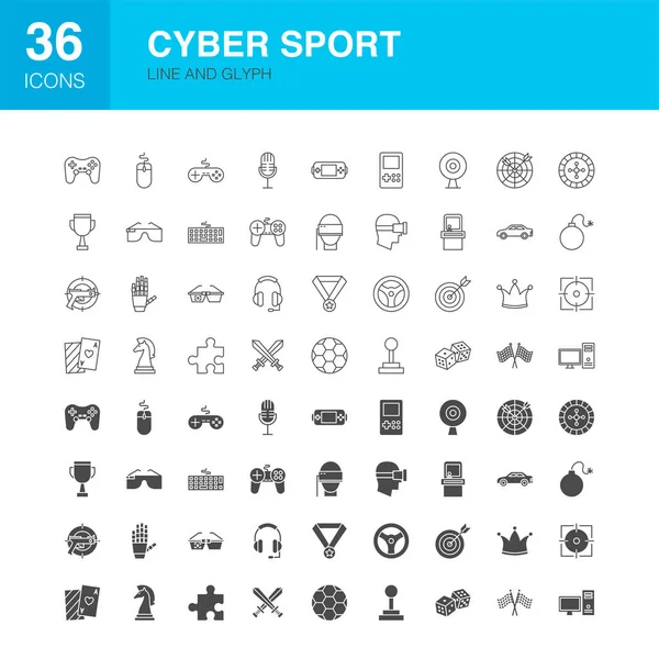 Cyber Sport Line Web Glyph Ikony — Stockový vektor
