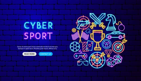 Cyber Sport Neon Banner Design — Stock Vector
