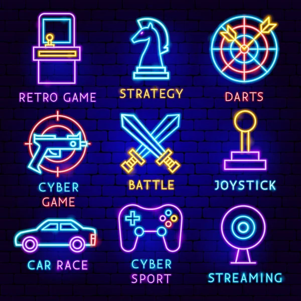 Juegos cibernéticos Neon Label Set — Vector de stock