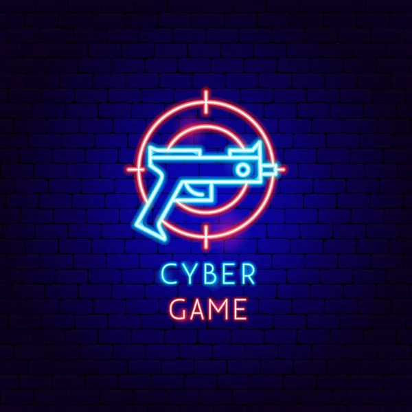 Etiqueta de neón del juego cibernético — Vector de stock
