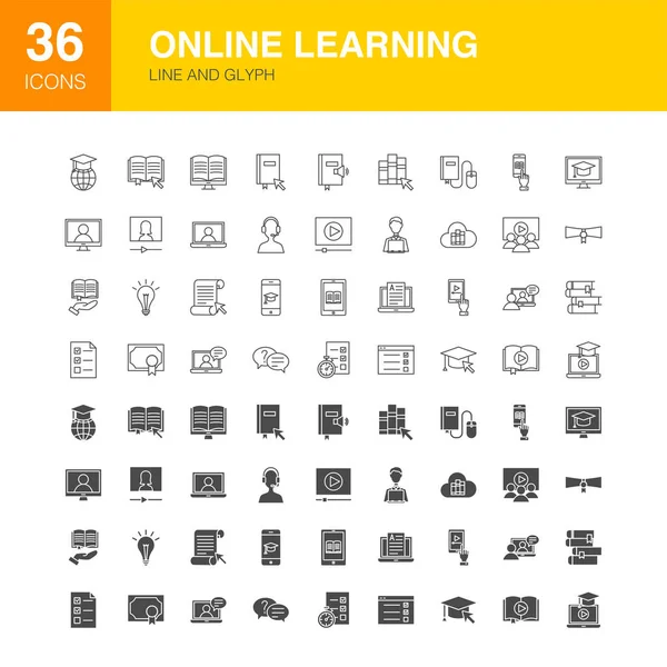 Online Learning Line Web Glyph Pictogrammen — Stockvector