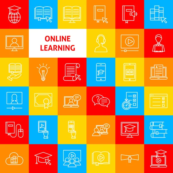 Иконки линии онлайн обучения — стоковый вектор