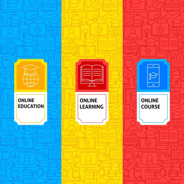 Etiquetas del paquete de aprendizaje en línea Line — Vector de stock