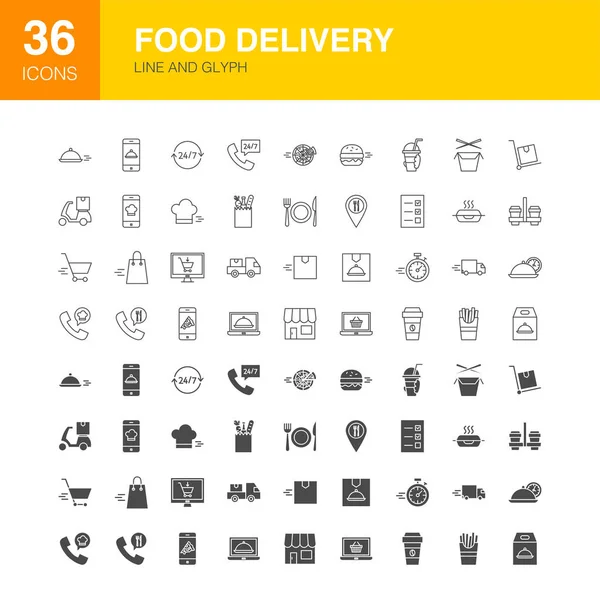 Línea de entrega de alimentos Web Glyph Iconos — Archivo Imágenes Vectoriales