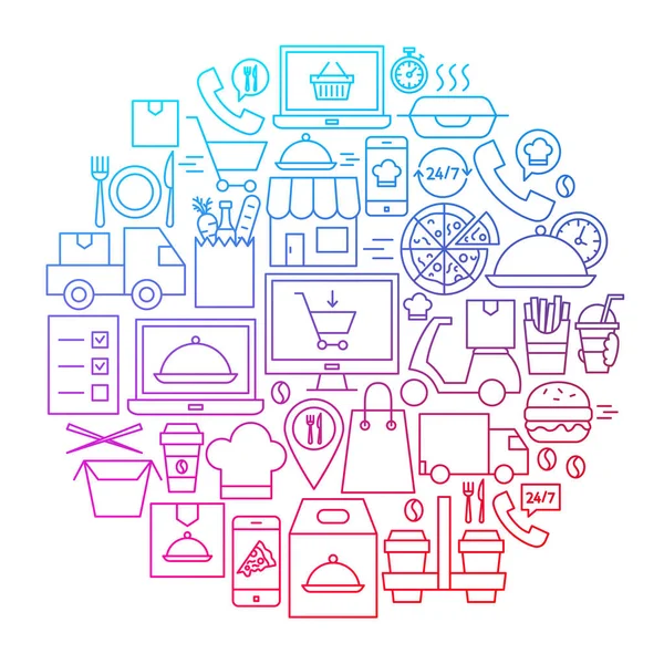 Voedsel Levering Line Pictogram Cirkel Ontwerp — Stockvector