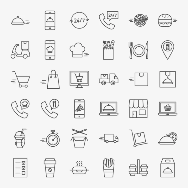 Food Delivery Line Icons Set — Stock Vector