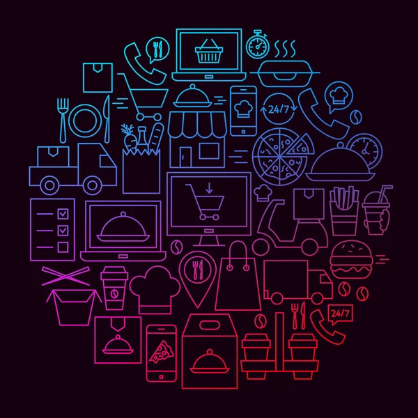 Línea de entrega de alimentos Icon Circle Concept — Archivo Imágenes Vectoriales