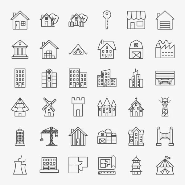 Building Line Icons Set — Stock Vector