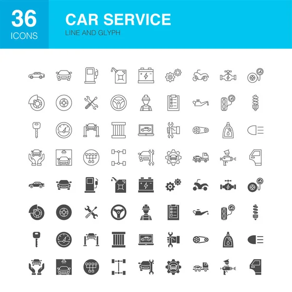 Línea de servicio de coches Web Glyph Iconos — Vector de stock