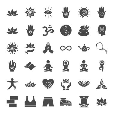 Yoga Katı Web Simgeleri. Meditasyon sembollerinin vektör kümesi.