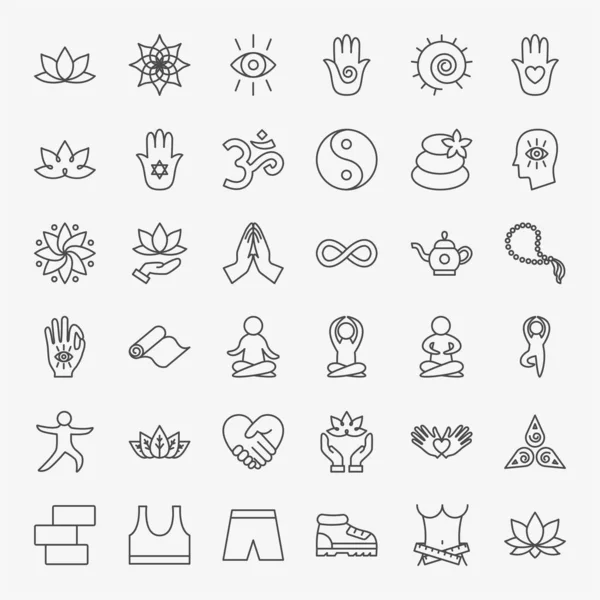 Yoga Meditation Line Icons Set — Stock Vector