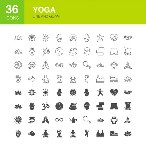 Yoga lijn Web Glyph Pictogrammen — Stockvector