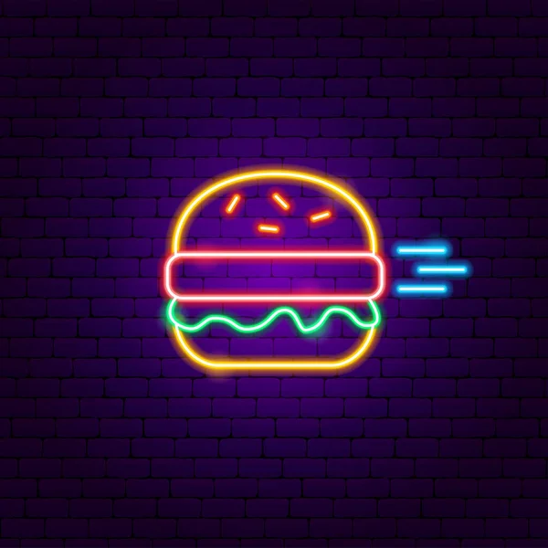 Gyors Burger Neon Jel Vektorillusztráció Élelmiszerpromócióról — Stock Vector