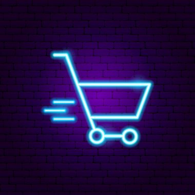 Hızlı Alışveriş Arabası Neon tabelası. Mağaza Tanıtımının Vektör İllüstrasyonu.